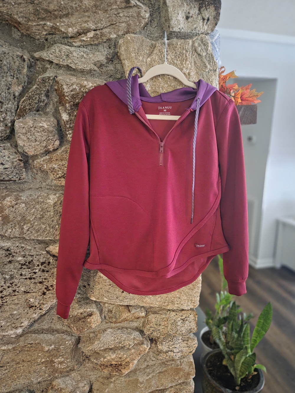 Jaanuu Raspberry Pullover Hoodie with Lavender Hood Lining
